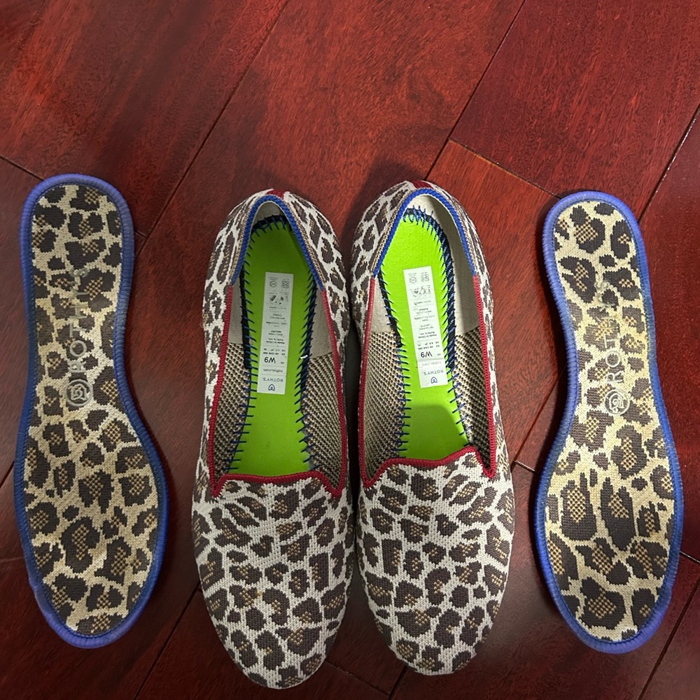 Rothy's Leopard Print loafers with Red and Blue Trim - Picture 4 of 10